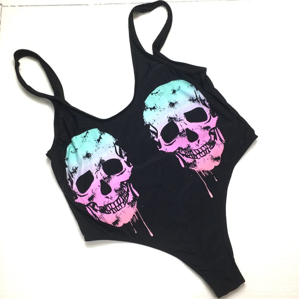 Hot Topic Midnight Hour One Piece Swimsuit Ombre Dripping Sugar Skulls XXL